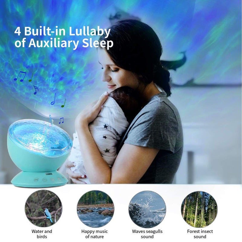 TOMNEW Night Light Projector, Ocean Wave Night Light for Kids Room, Remote and Timer, 8 Light Modes and Bulit-in Sound Machine Equipped with TF Card, Mermaid Decor Birthday Christmas Gifts (Blue) - Image 4